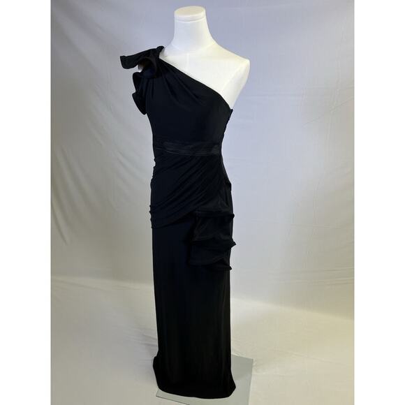 Phoebe Couture Womens Asymmetrical Black Long Gown Size 2 Formal Party Prom - Picture 9 of 16